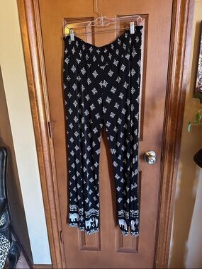 INC Black & White Patterned Elephant Print Pants, size Large